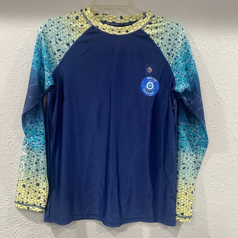 Ocean + Coast,Tech Tee NWT, teen size L, blue, UPF 50+, long sleeve rash guard.